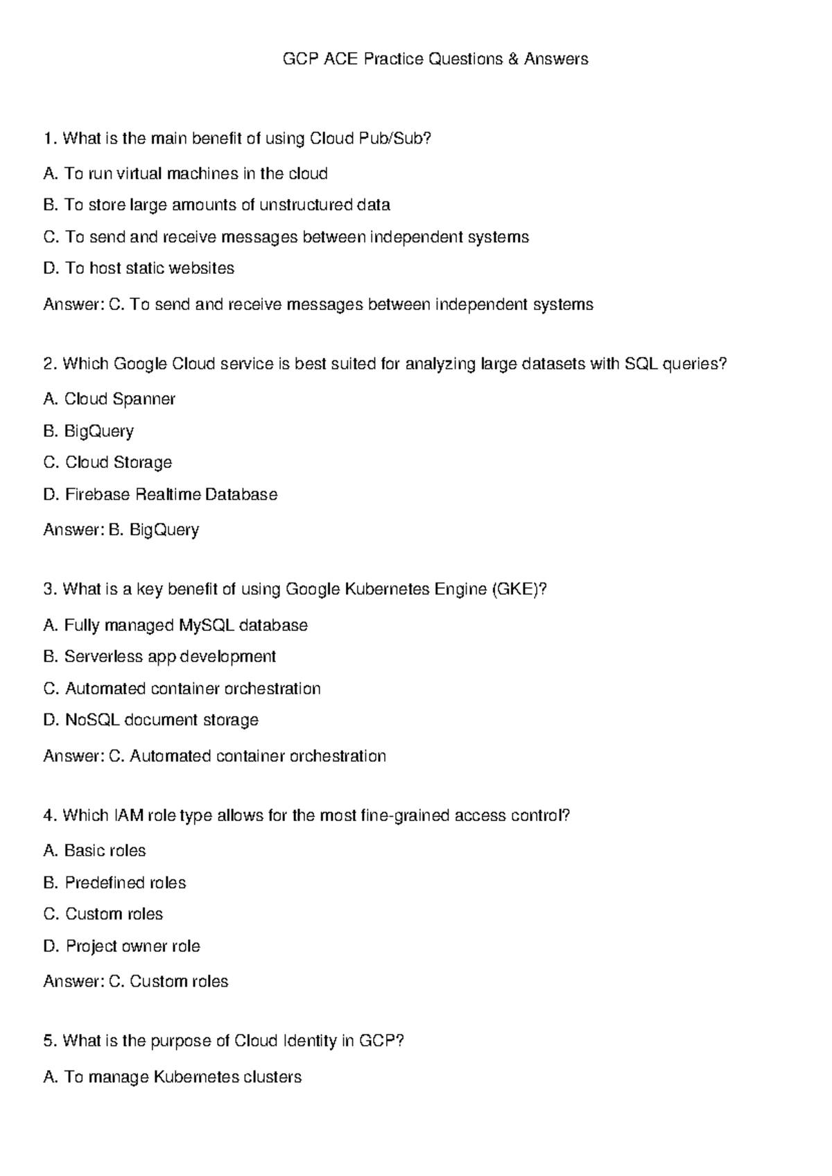 Gcp Ace Practice Questions Answers For Exam Preparation Studocu