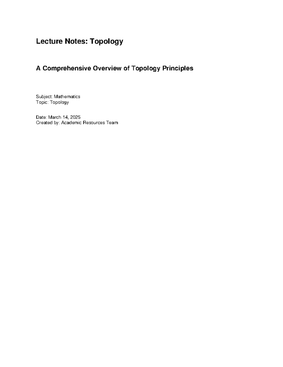 MATH 101: Comprehensive Lecture Notes on Topology Principles - Studocu