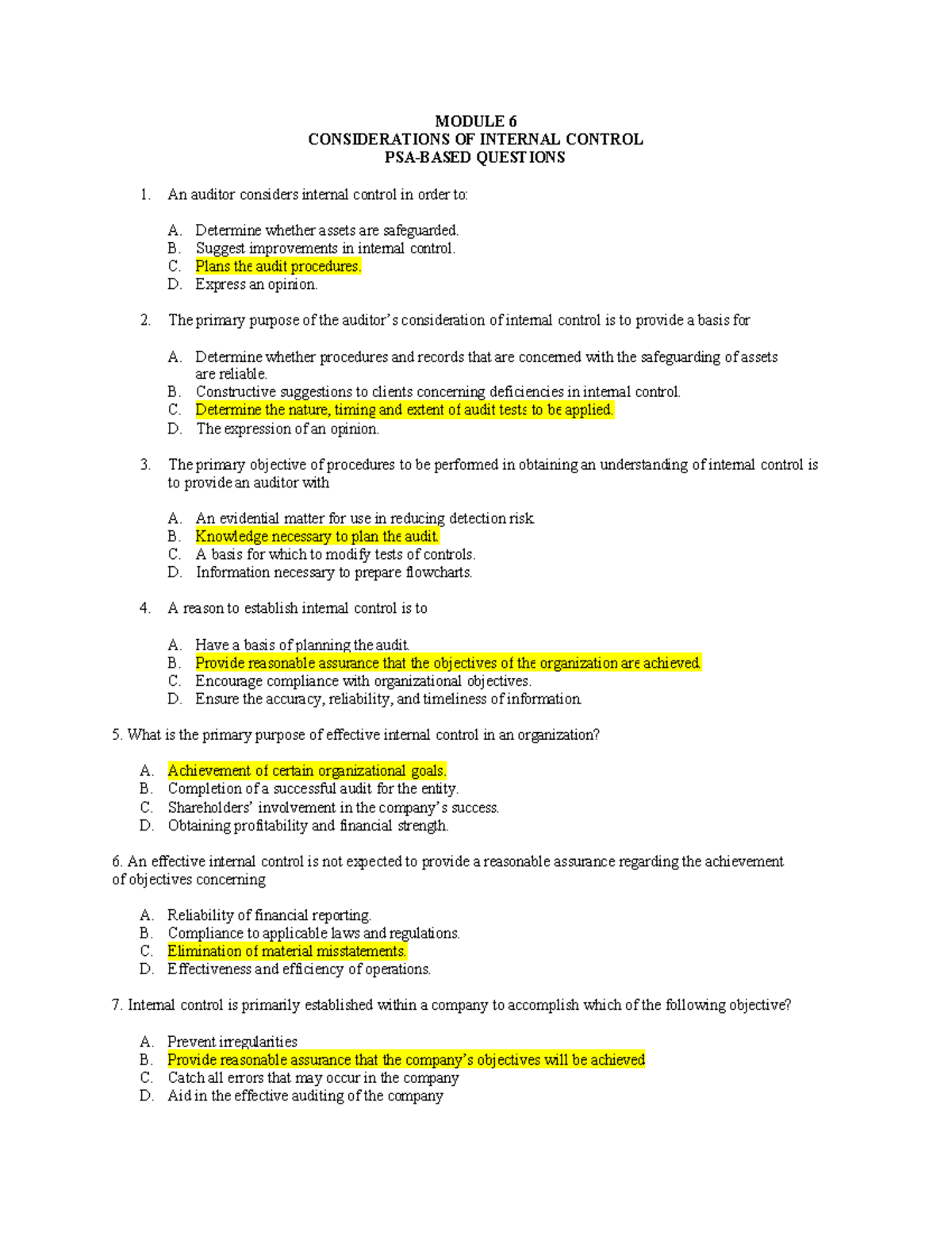 481104624 Module 6 Internal Control Considerations and Procedures - Studocu