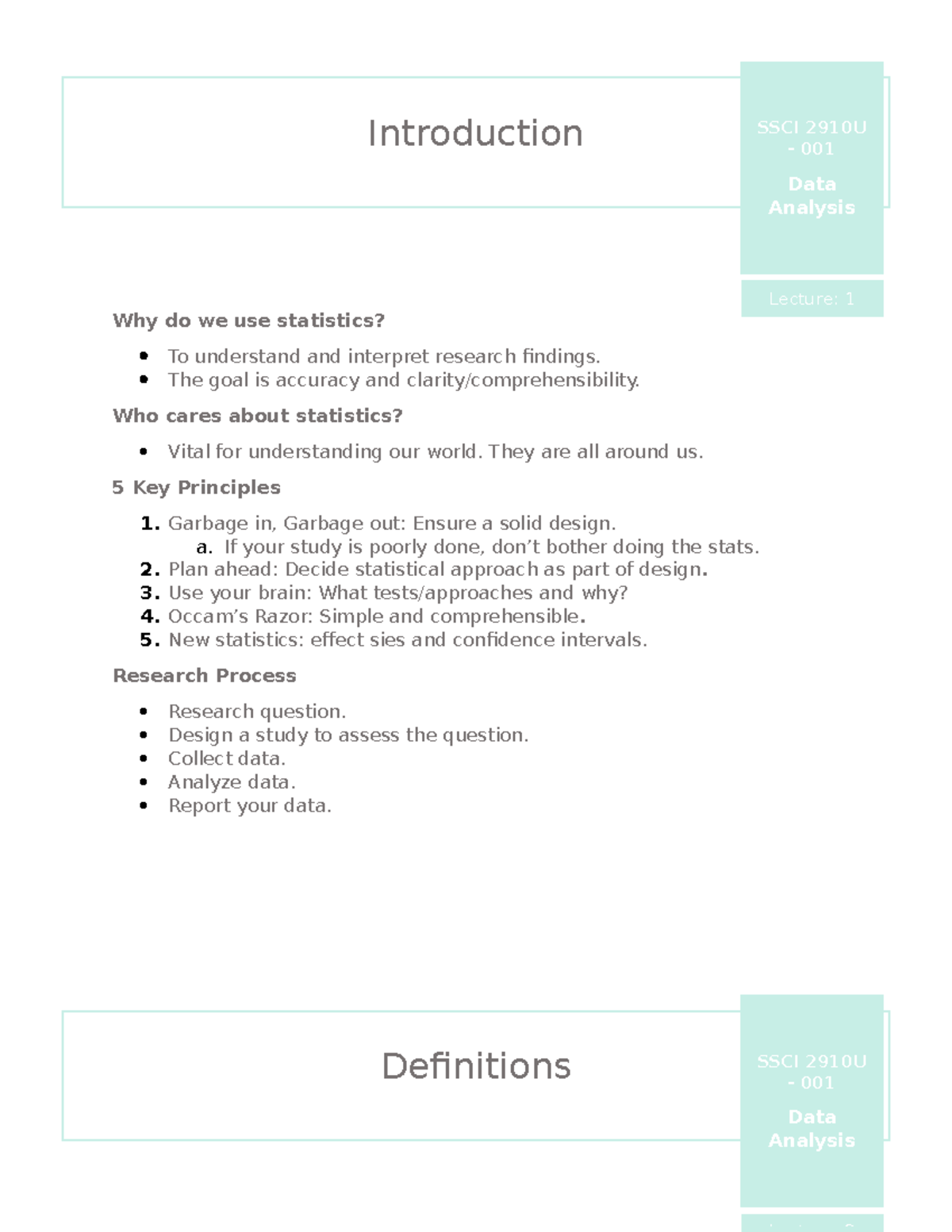 1. Week1 - Dr. Joseph Eastwood. Summer 2022 Data Analysis Lecture Notes ...