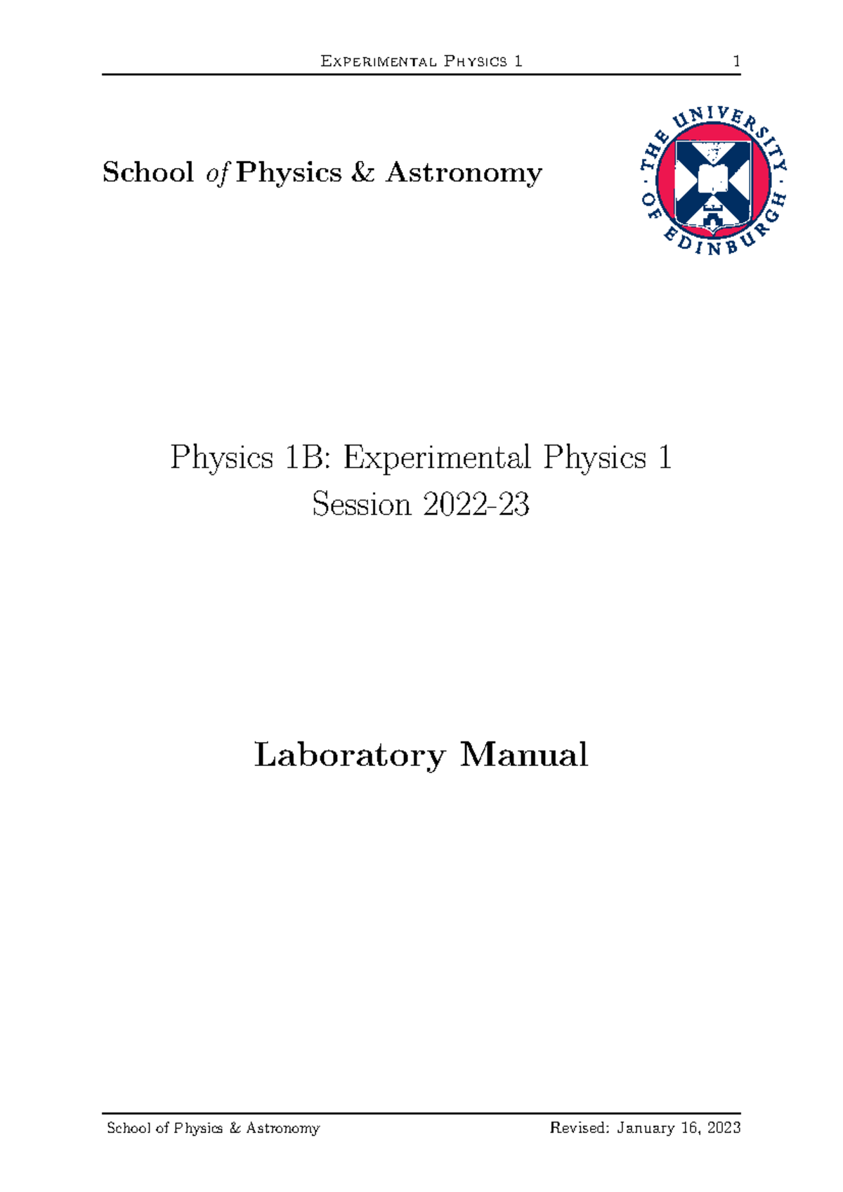 Experimental Physics 1 Lab Manual 2023 - School of Physics & Astronomy ...