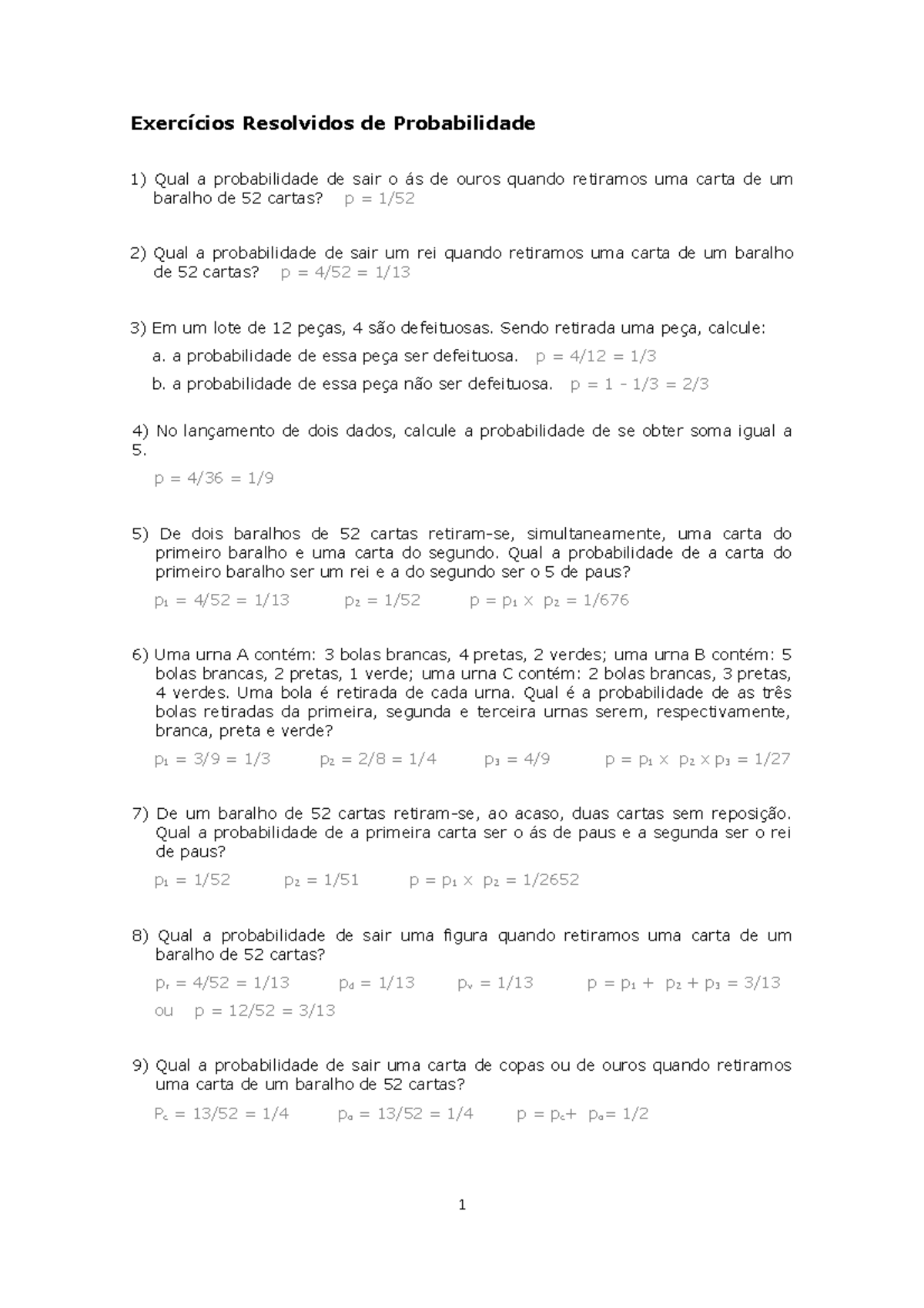 Exercícios Resolvidos de Probabilidade - Probabilidade Básica 101 - Studocu