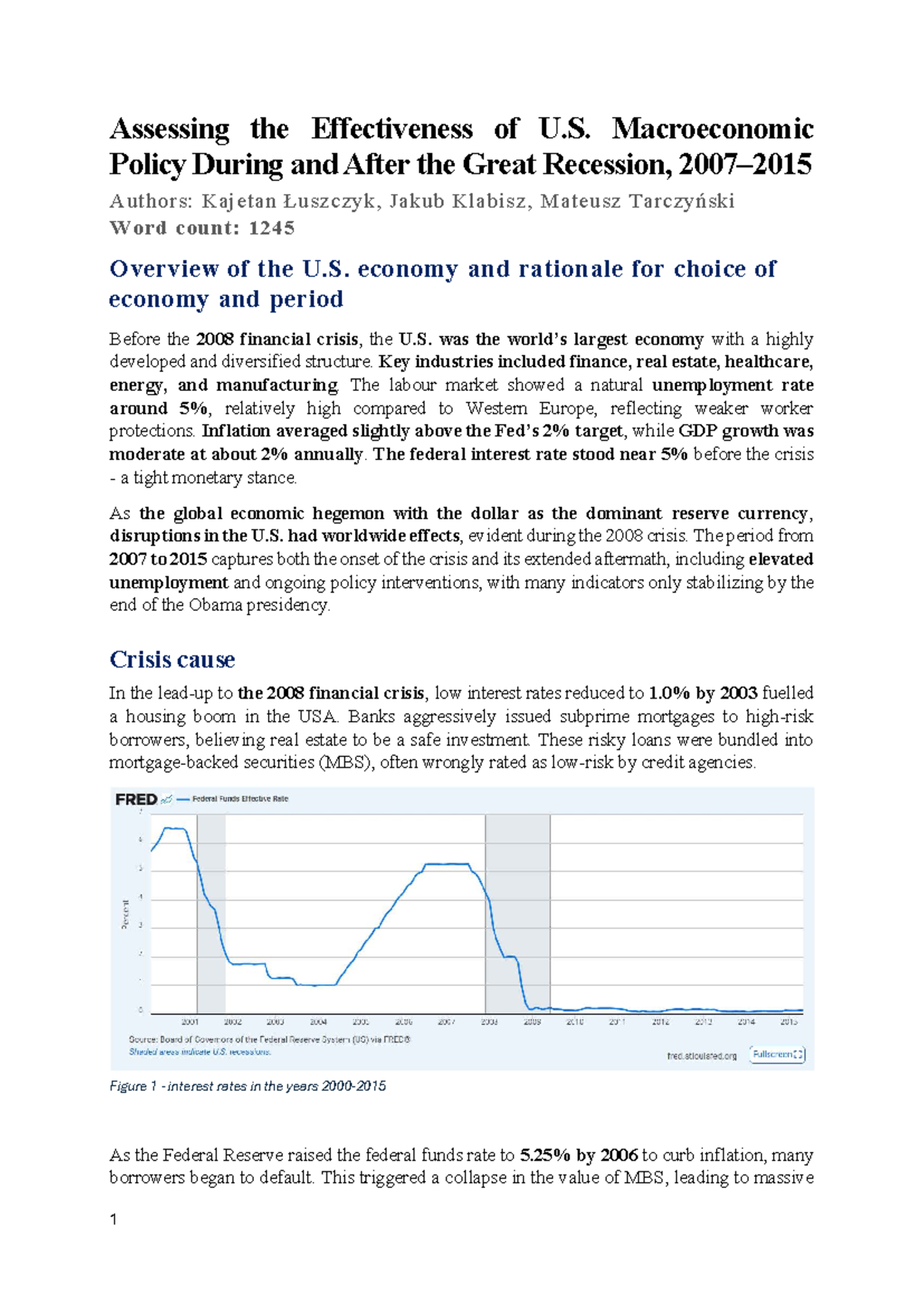 USA- Macro- Project: Evaluating Macroeconomic Policy Post-Great ...