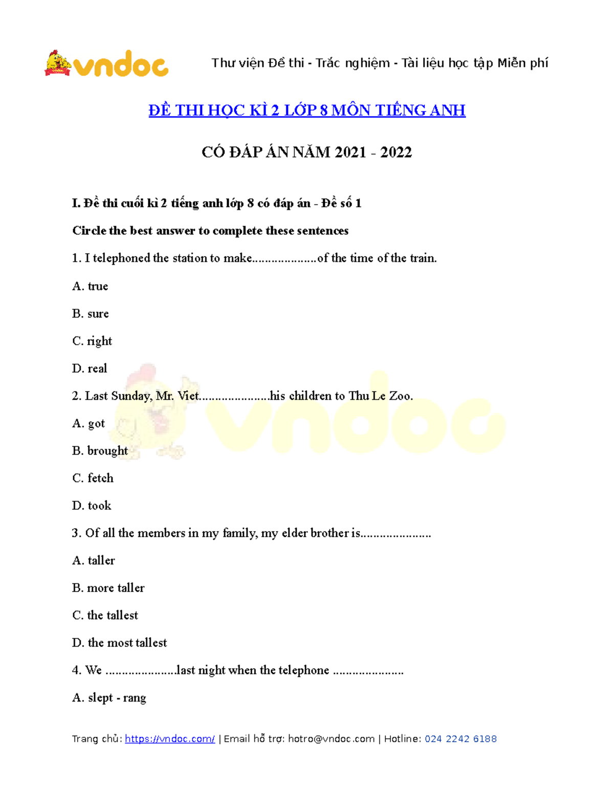 De thi hoc ky 2 mon tieng anh lop 8 co dap an - ĐỀ THI HỌC KÌ 2 LỚP 8 ...