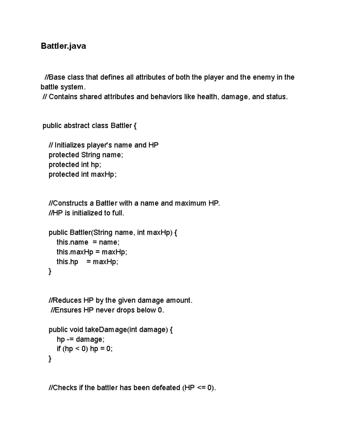 Final Project Code: Battler Class and Battle System Overview - Studocu