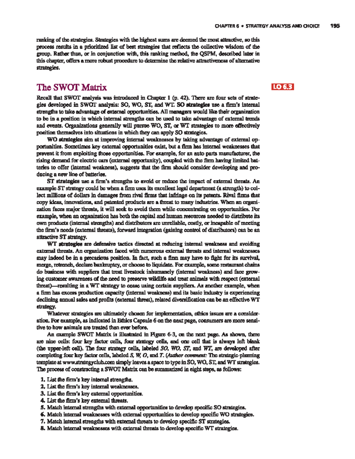 CHAPTER 6 SWOT MATRIX: STRATEGY ANALYSIS & CHOICE - Studocu