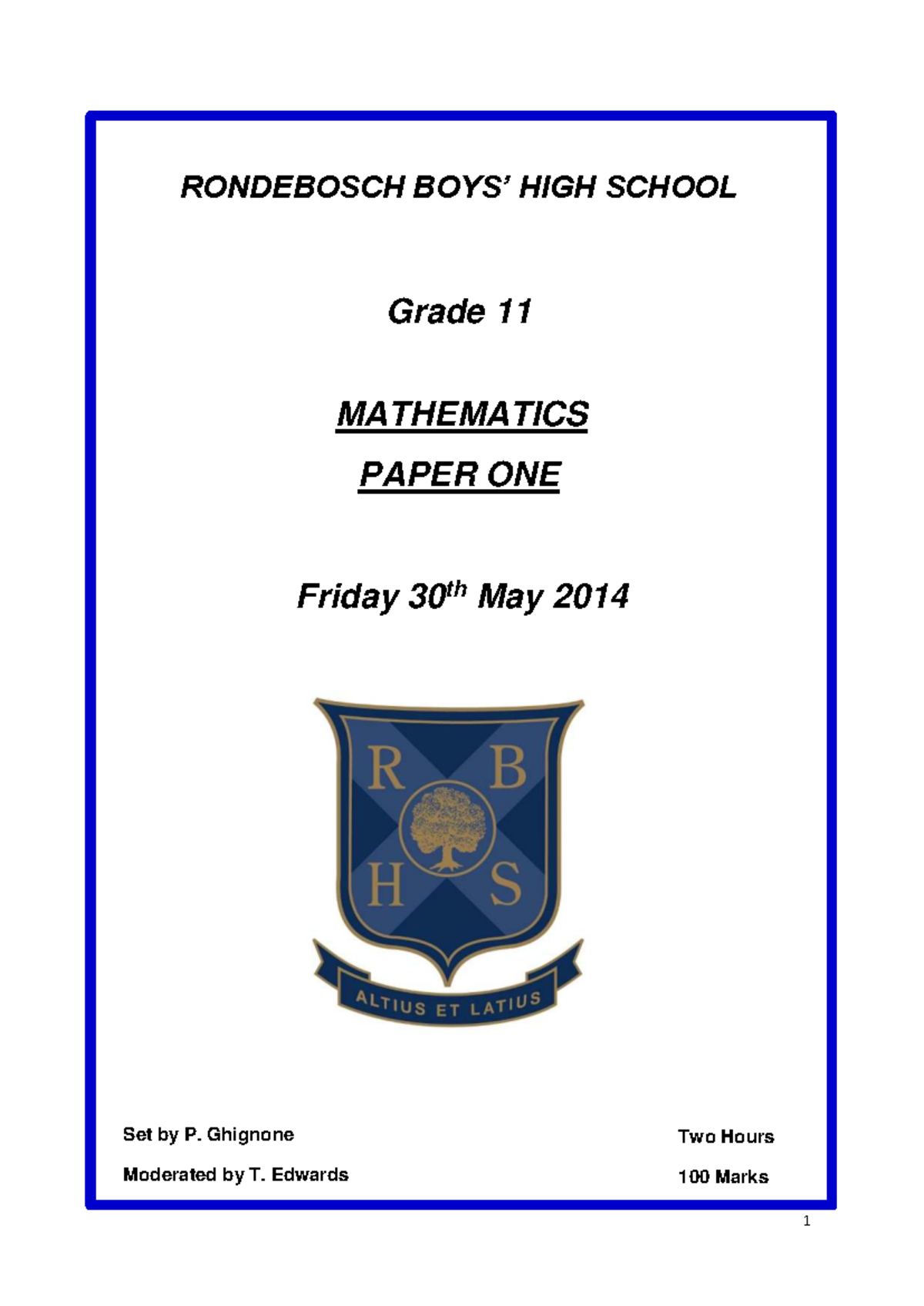 2014 IEB Gr 11 Mathematics Paper 1 Past Exam Questions - Studocu
