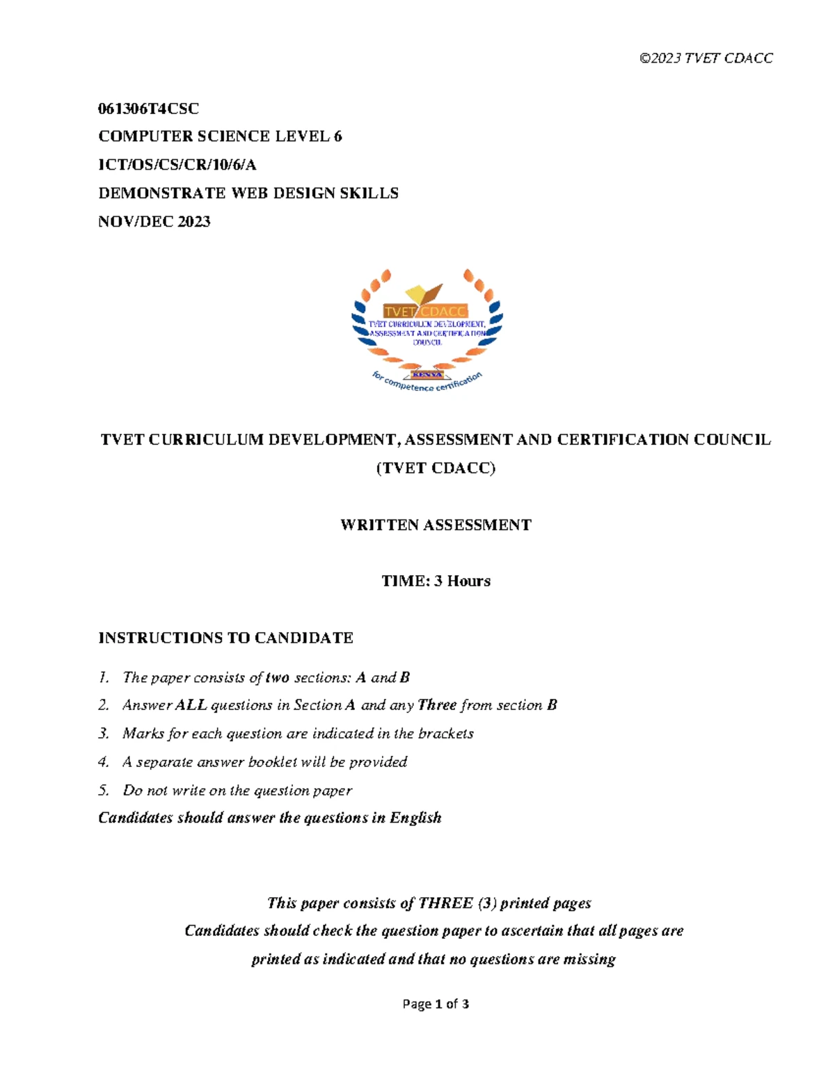 TVET Level 6 Written Assessment: Demonstrating Digital Literacy - Studocu