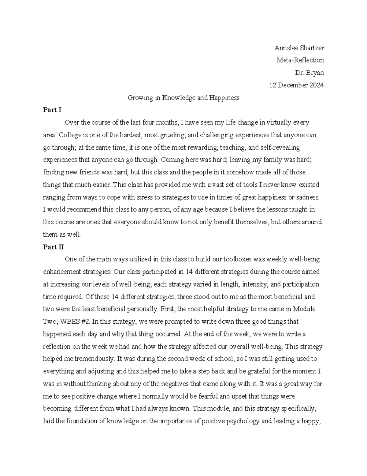 Meta-reflection final paper: Growing in knowledge and happiness - Studocu