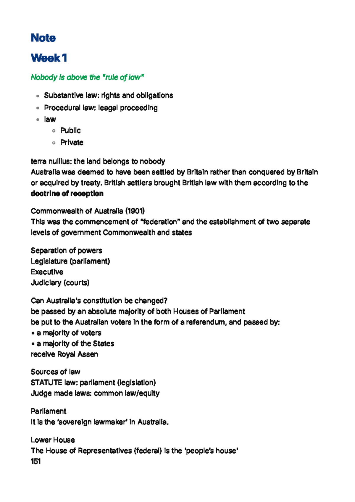 Legal Principles and Concepts: Notes for Week 1-4 (Course 1111) - Studocu