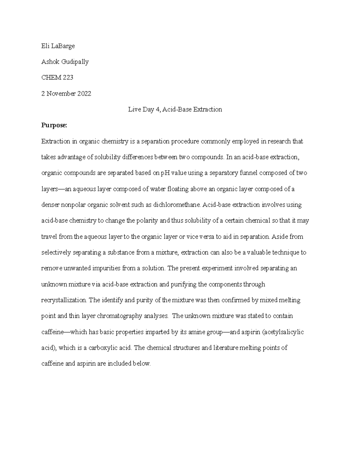Lab 4: Acid-Base Extraction Report for CHEM 223 (Final) - Studocu