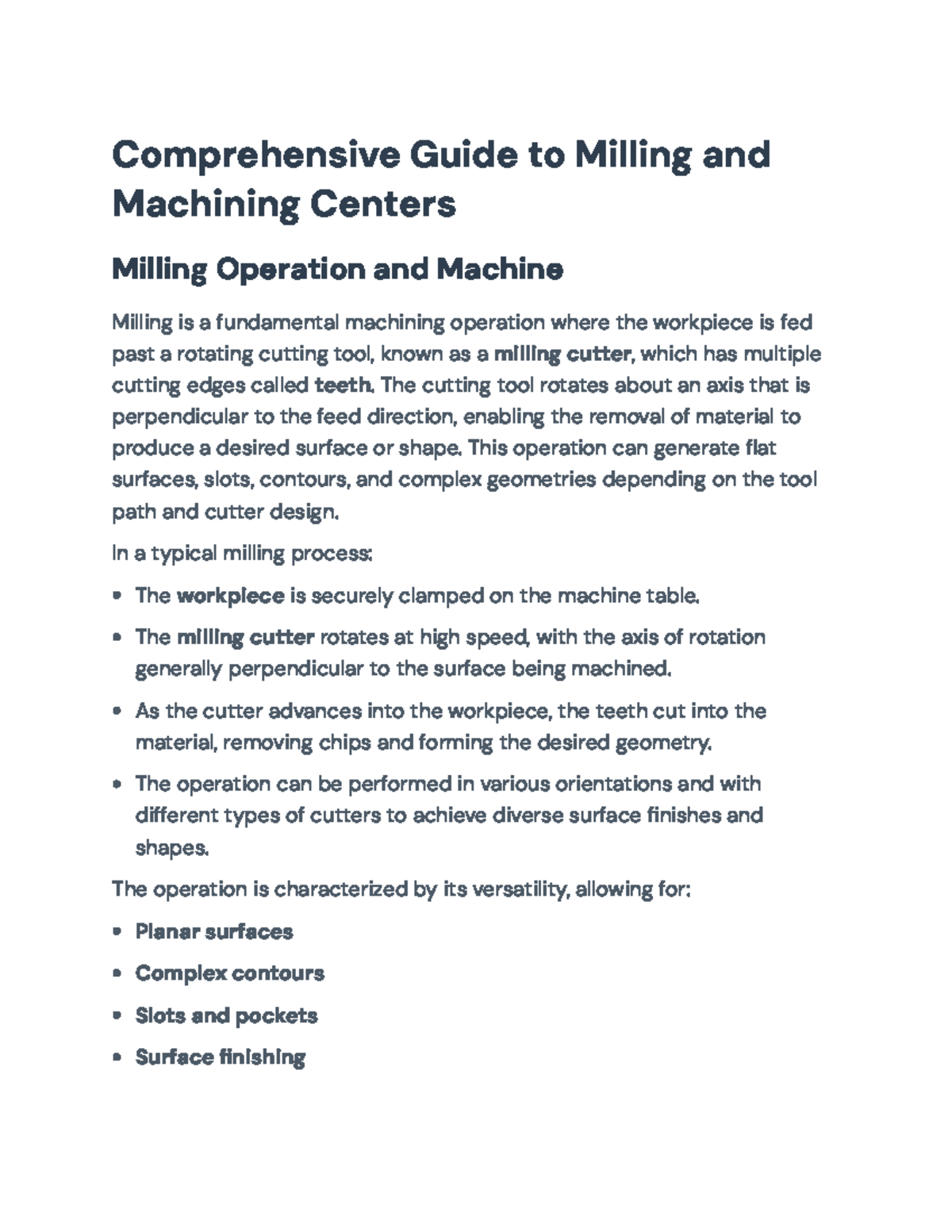 Comprehensive Guide to Milling Techniques & CNC Machining Centers - Studocu