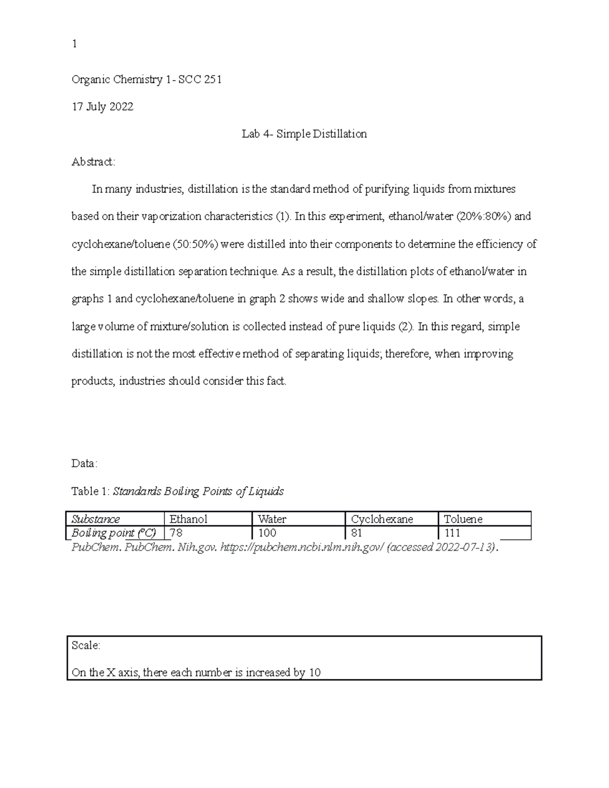 Lab 4: Exploring Simple Distillation in Organic Chemistry 1 (SCC 251 ...