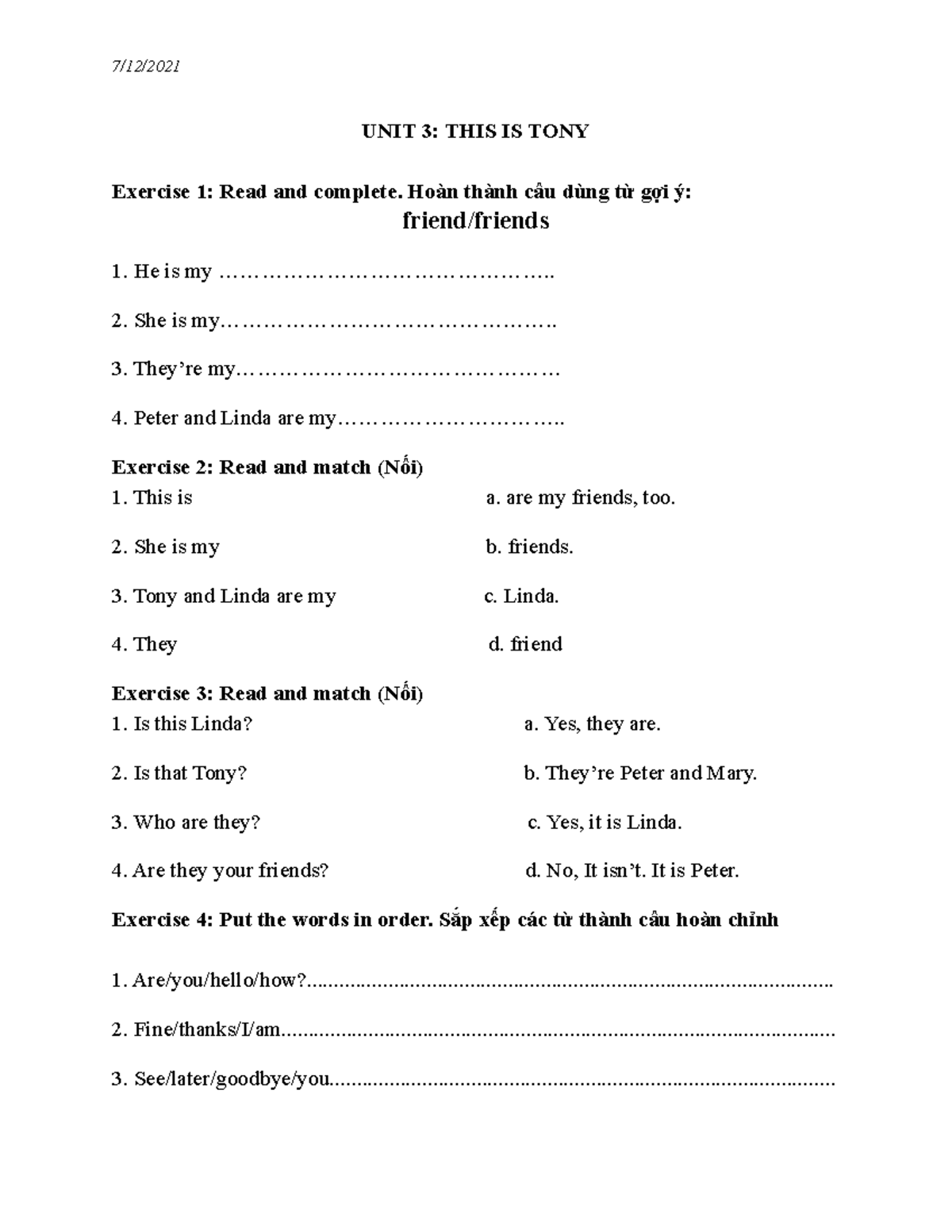 UNIT 3 - Practice Exercises on Vocabulary and Grammar - Studocu