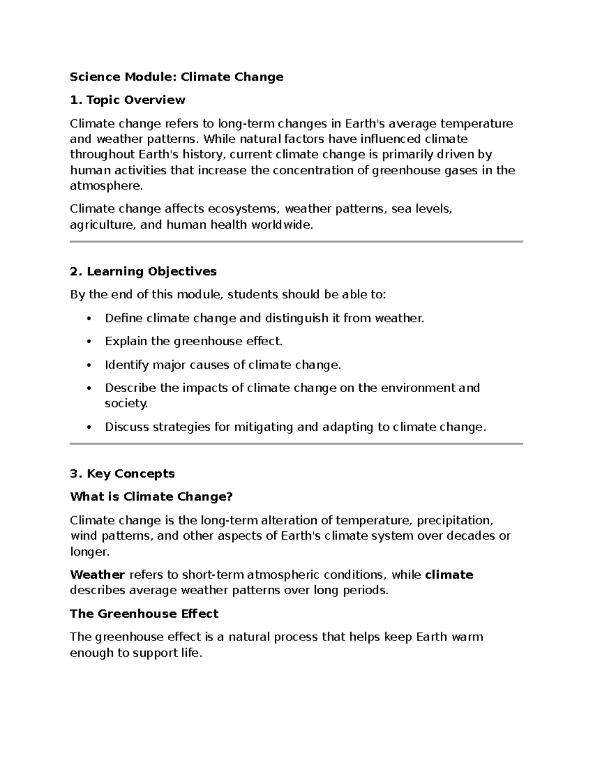 Science Module: Climate Change Overview and Key Concepts - Studocu