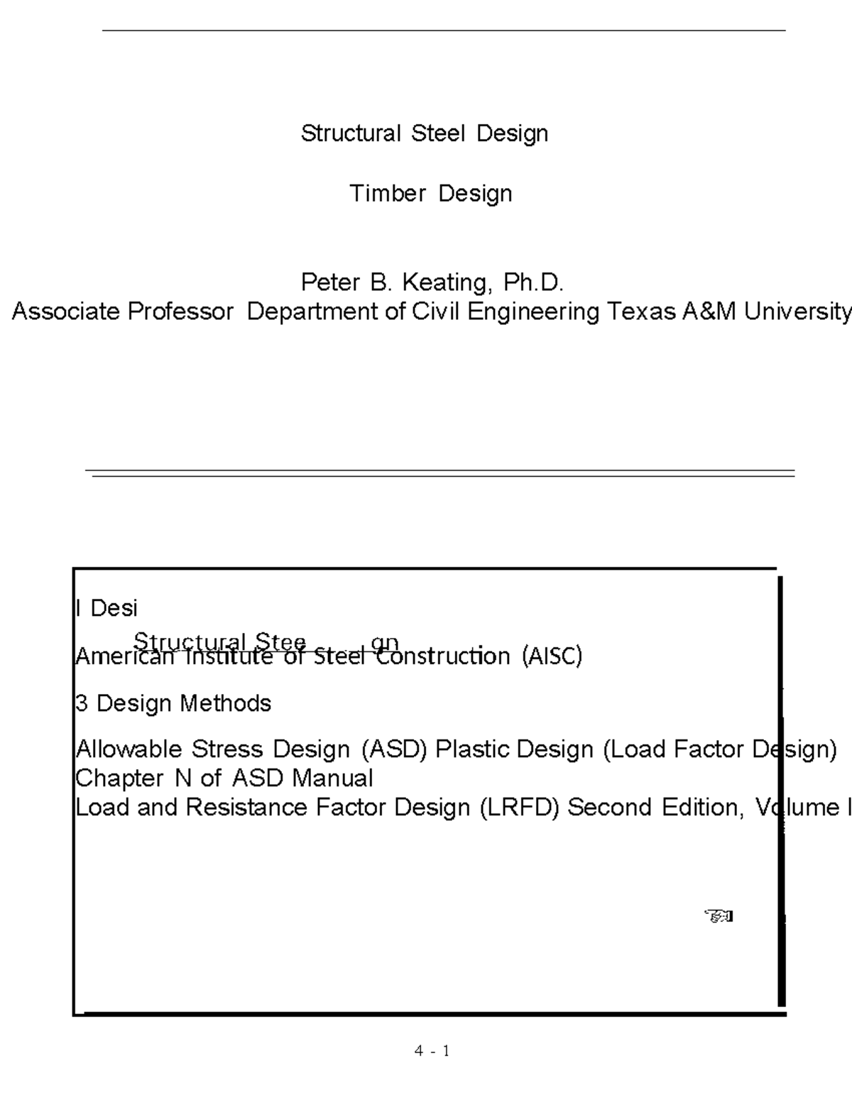 Steel and Timber Design: AISC Methods and LRFD Principles (CE 301 ...