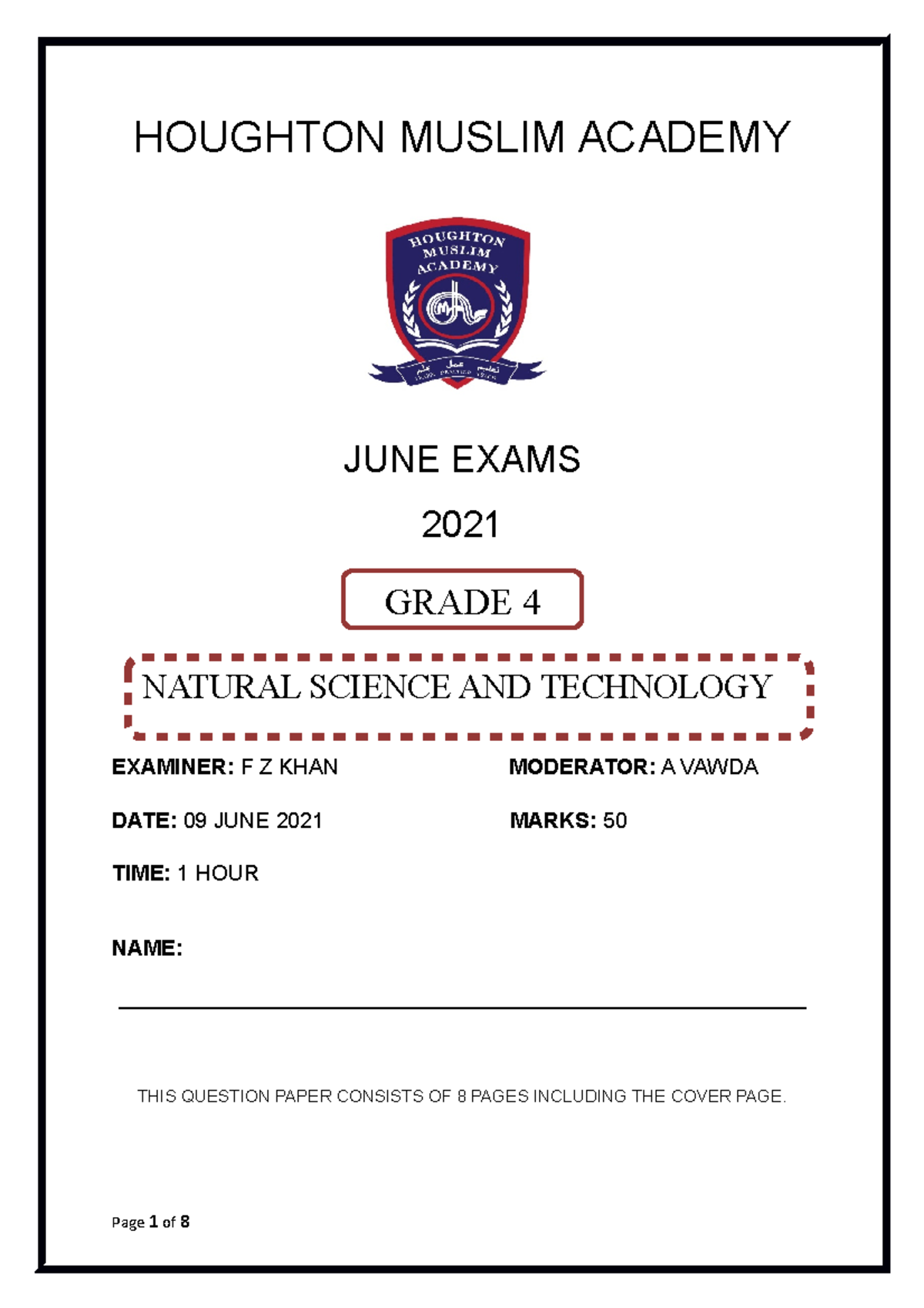 NST Grade 4 June Exam: Natural Science & Technology Draft Papers - Studocu