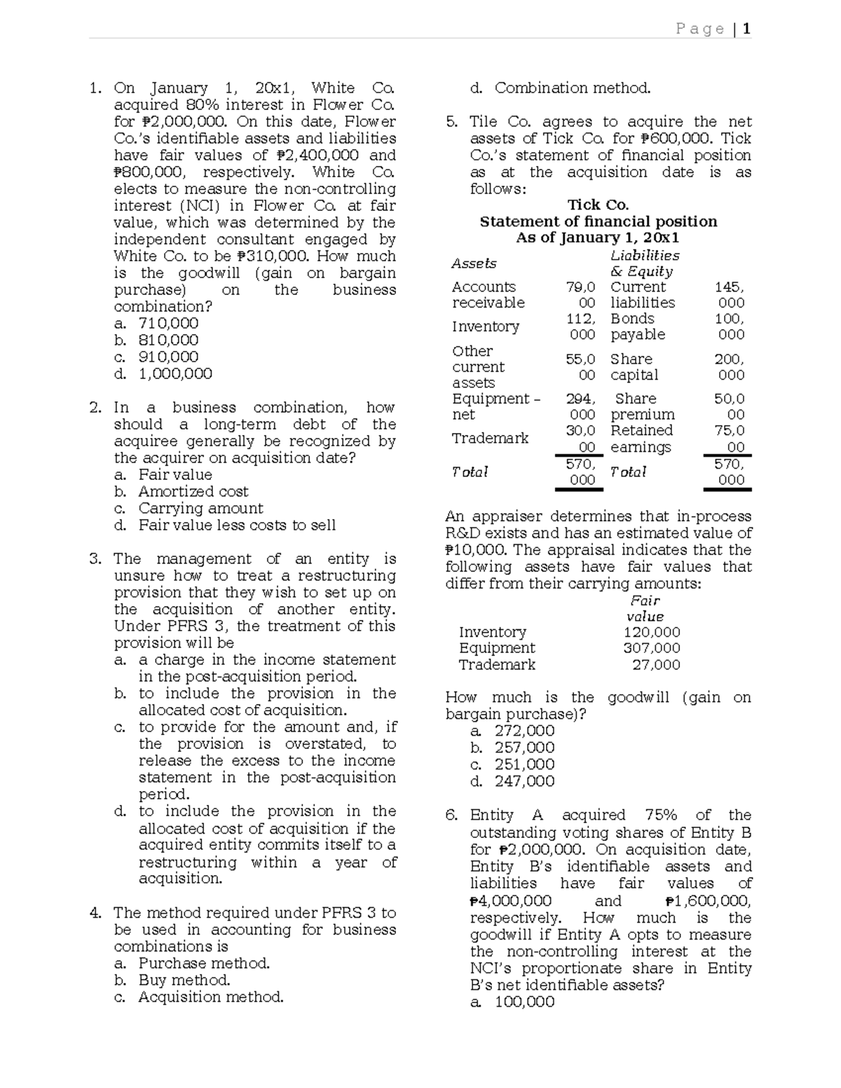 ABC-1 - Business Combinations and Goodwill Calculations - Studocu