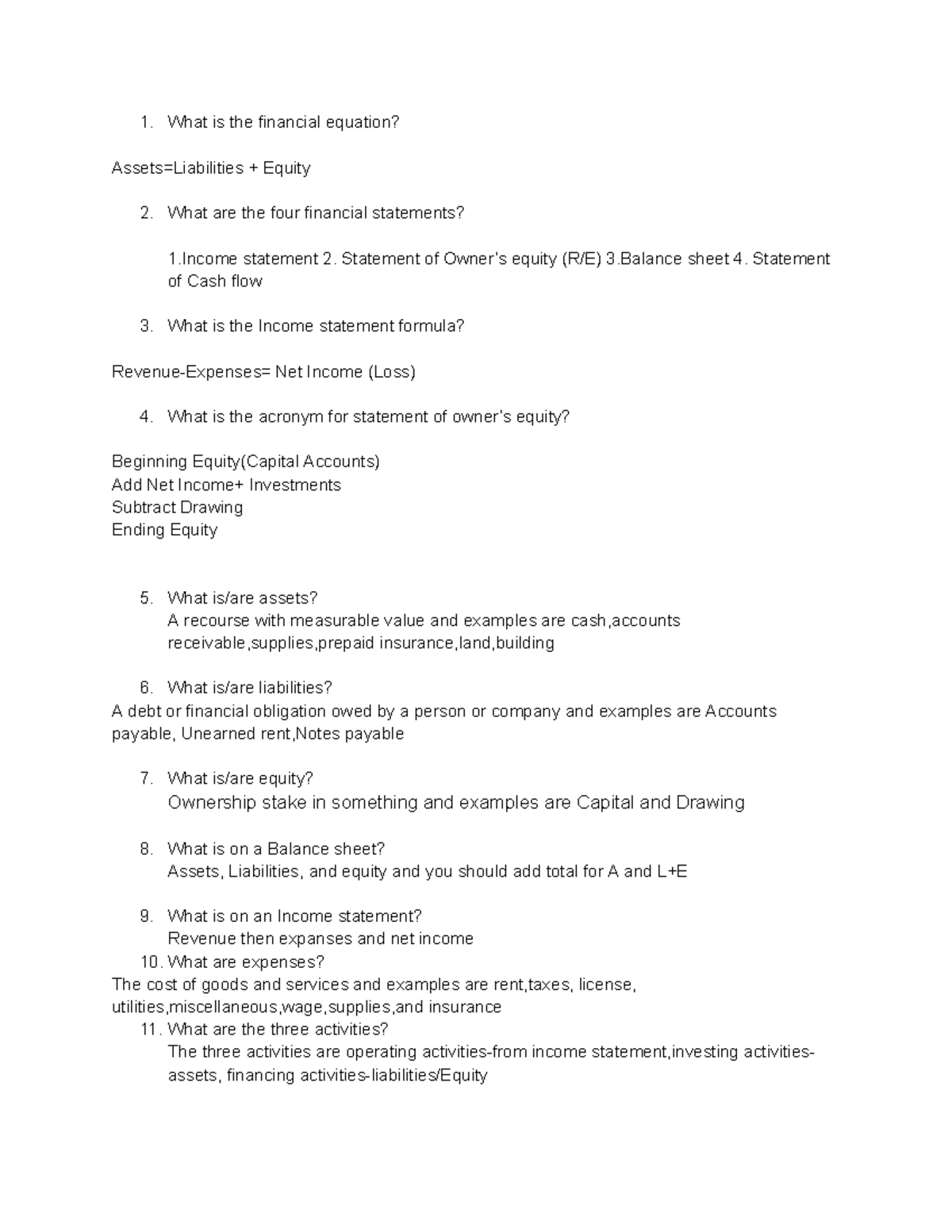 Financial Concepts and Equations: Key Statements (FIN 101) - Studocu