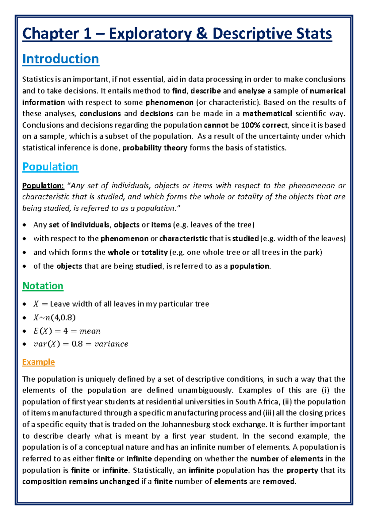 Chapter 1 – Intro to Exploratory & Descriptive Statistics - Studocu