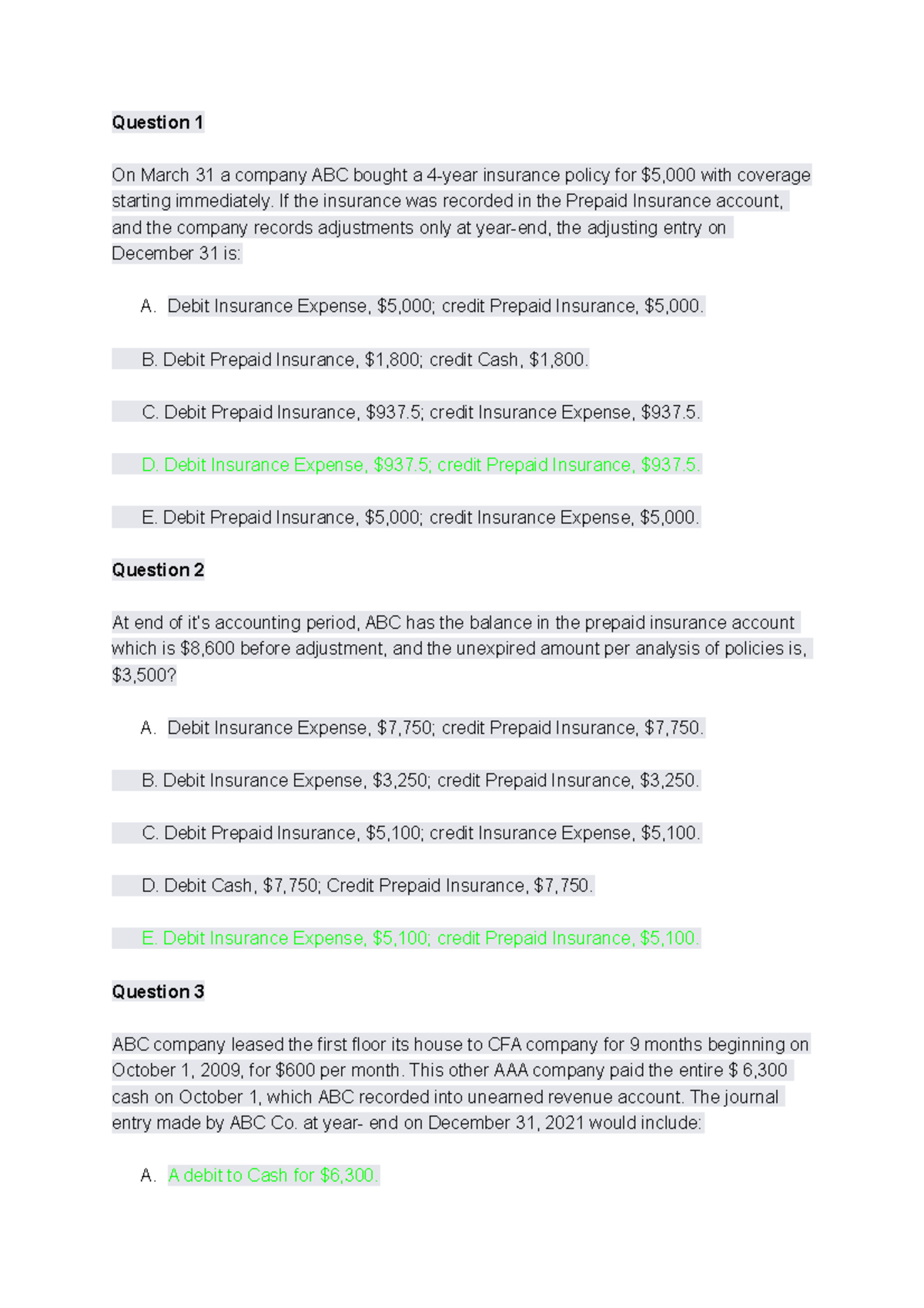 ACC 101 Quiz: Accounting Principles and Adjusting Entries Questions ...