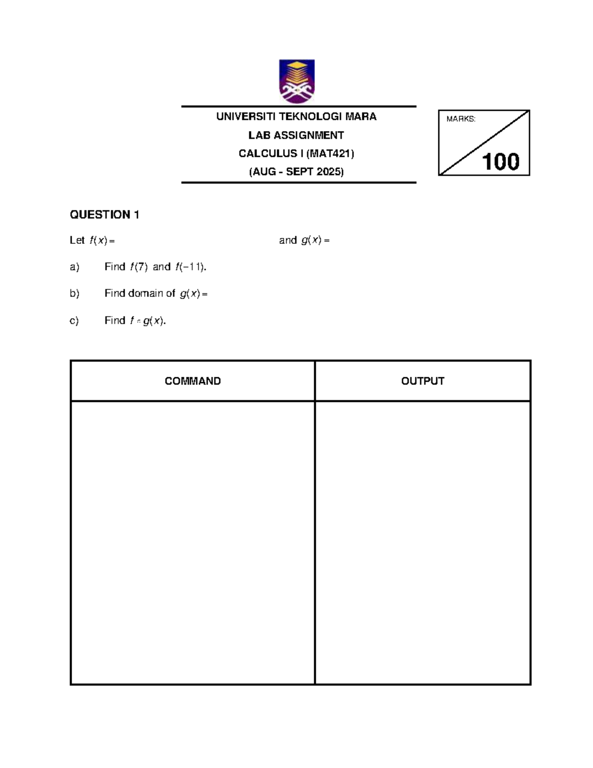 MAT421 Lab Assignment: Calculus I Questions & Solutions - Studocu