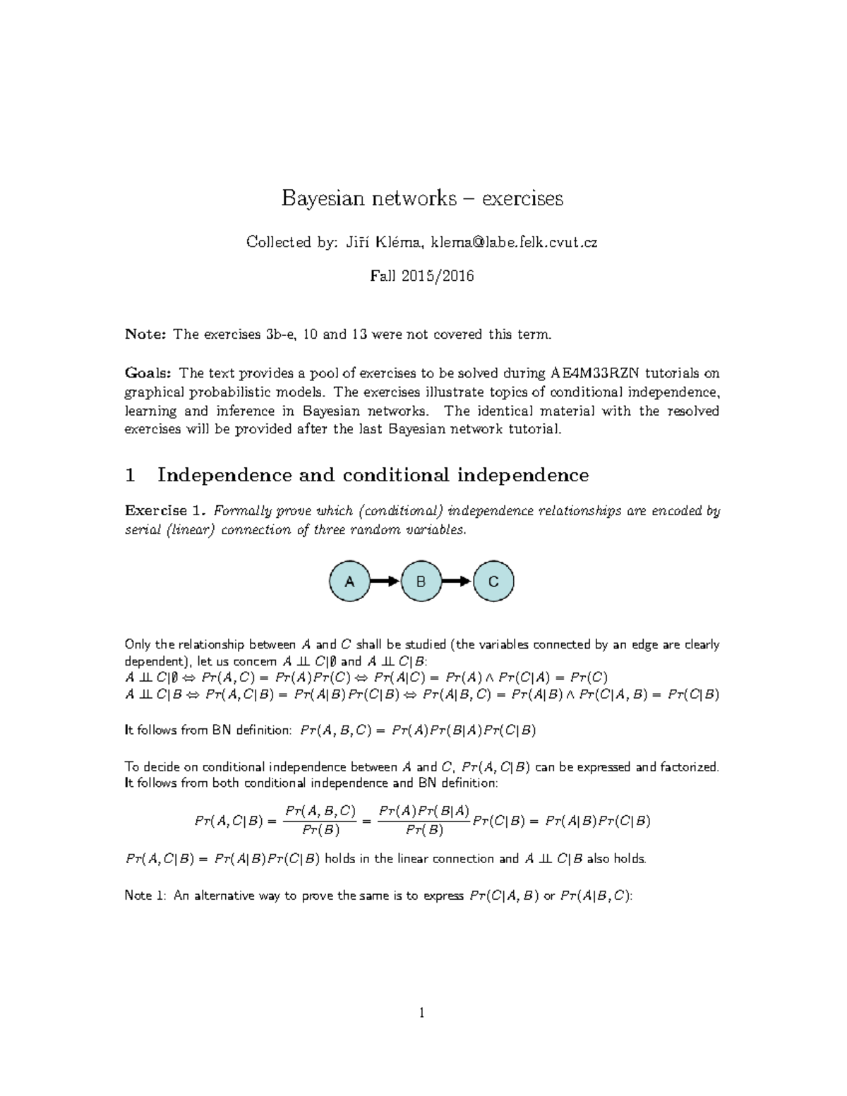 Bn solved - abc - Bayesian networks – exercises Collected by: Jiˇr ́ı ...