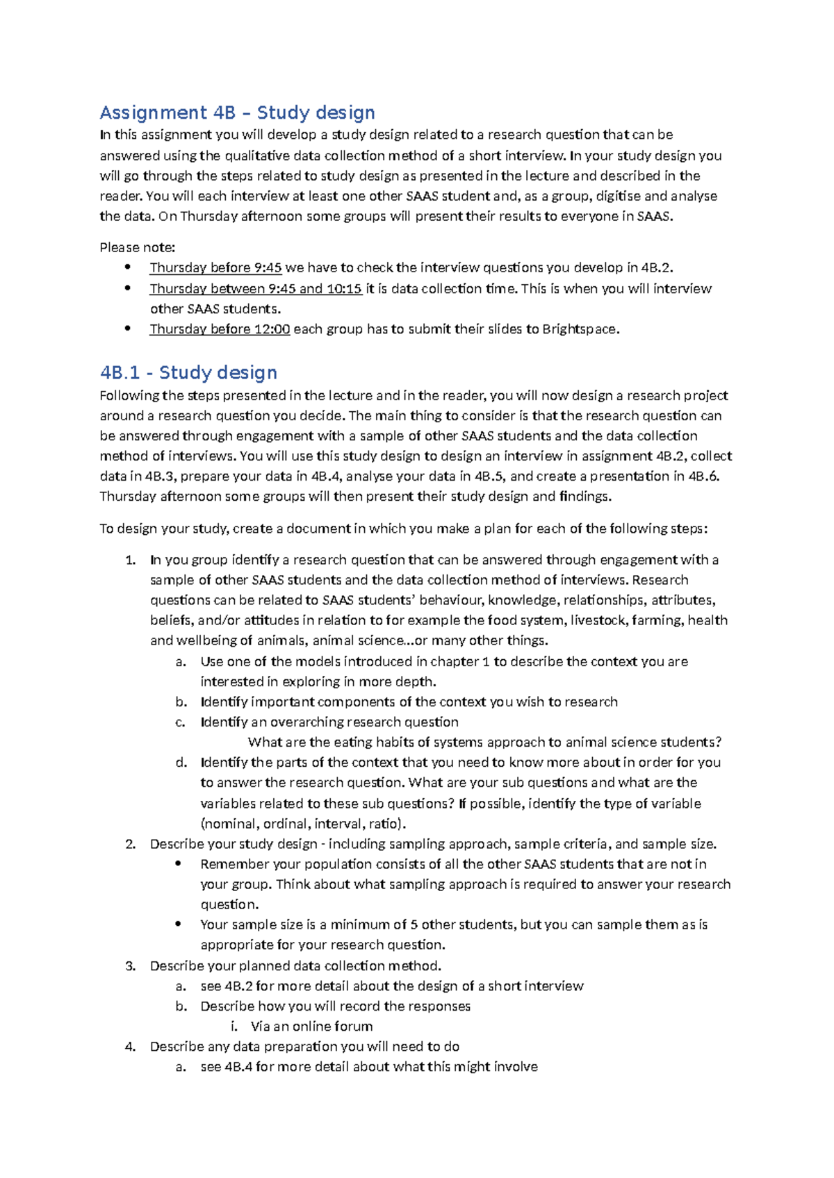 Assignment 4B: Study Design for Qualitative Research in SAAS - Studeersnel