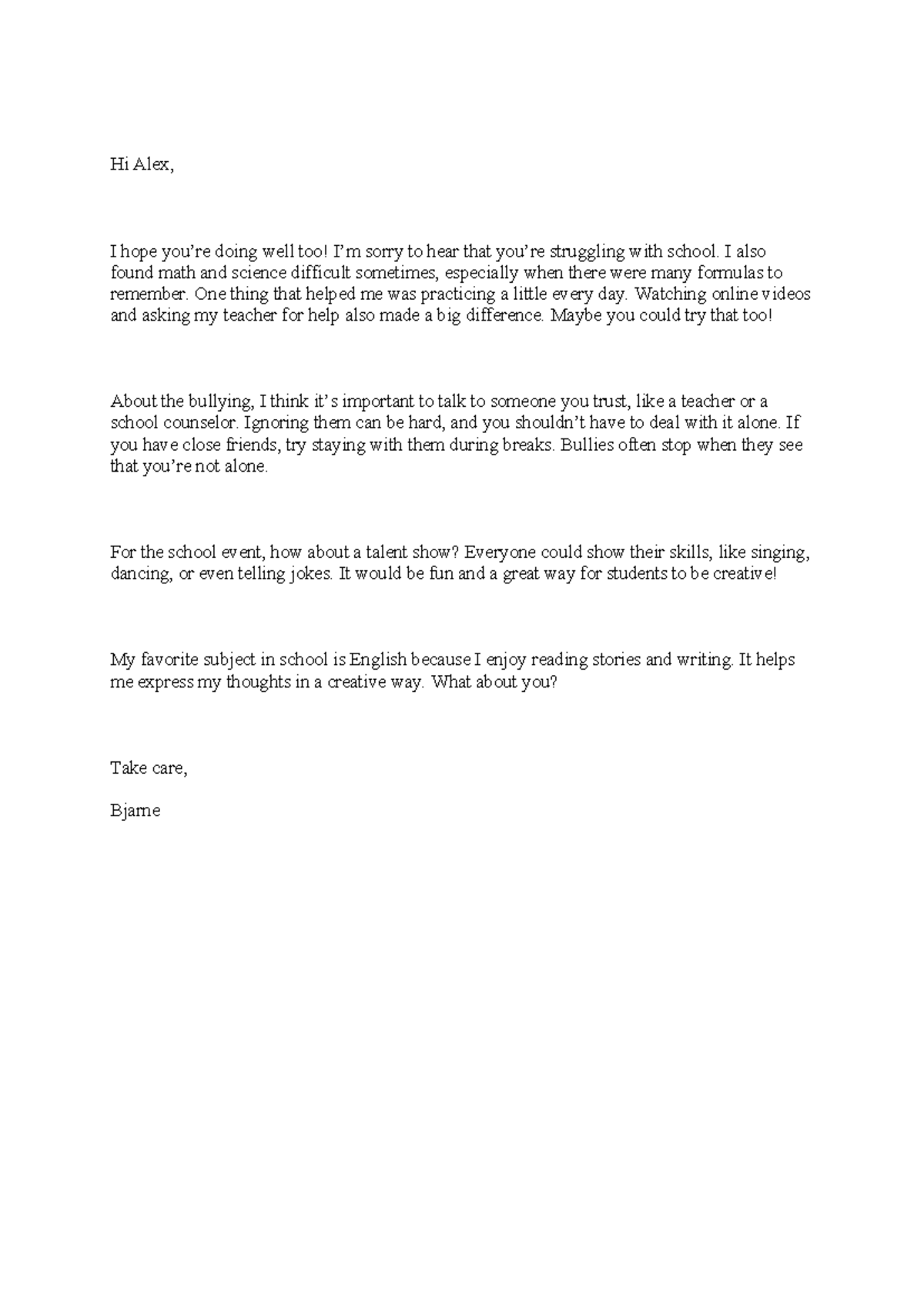 Engels Mail: Tips for School Challenges and Talent Show Ideas - Studeersnel