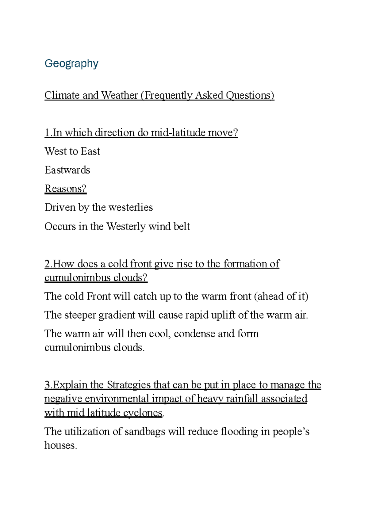 Geography 101: Climate and Weather FAQs for Students - Studocu