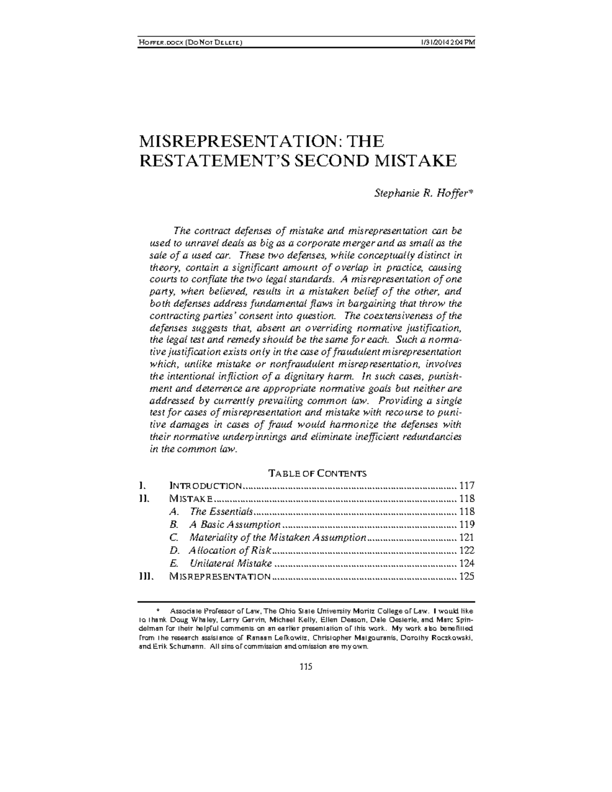 Mistake and Misrepresentation in Contract Law: A Comparative Analysis ...