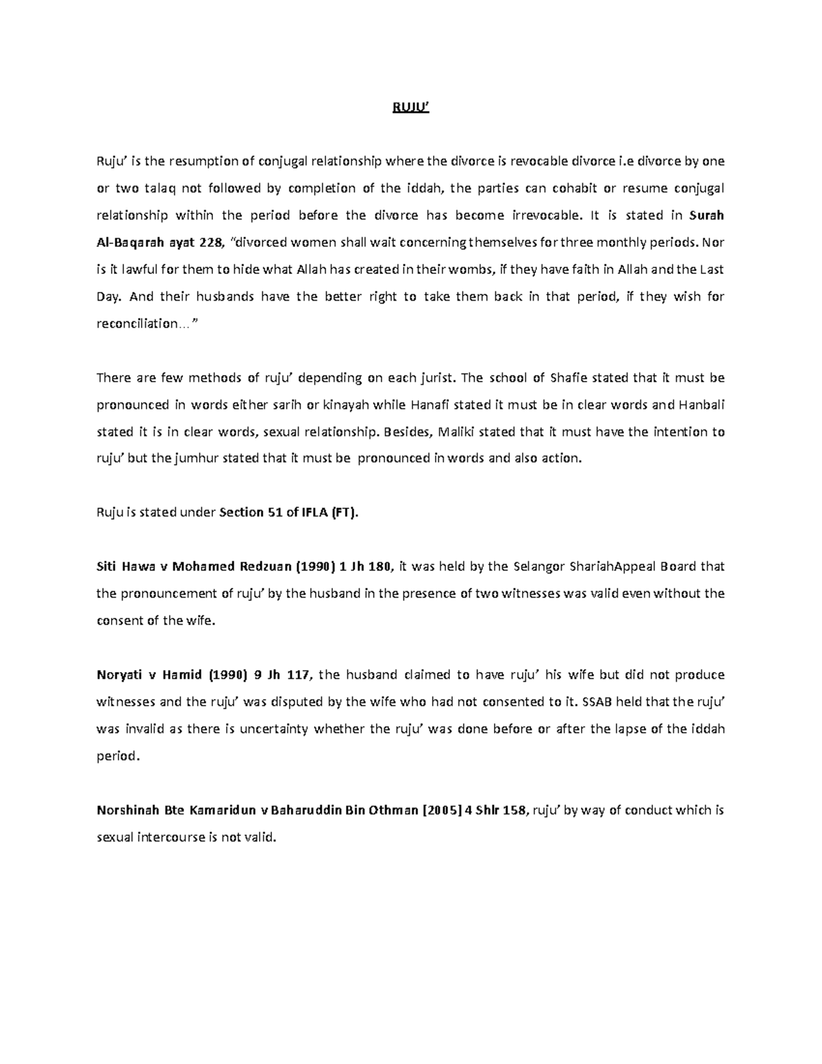 RUJU' and Its Legal Implications in Revocable Divorce (Law 101) - Studocu