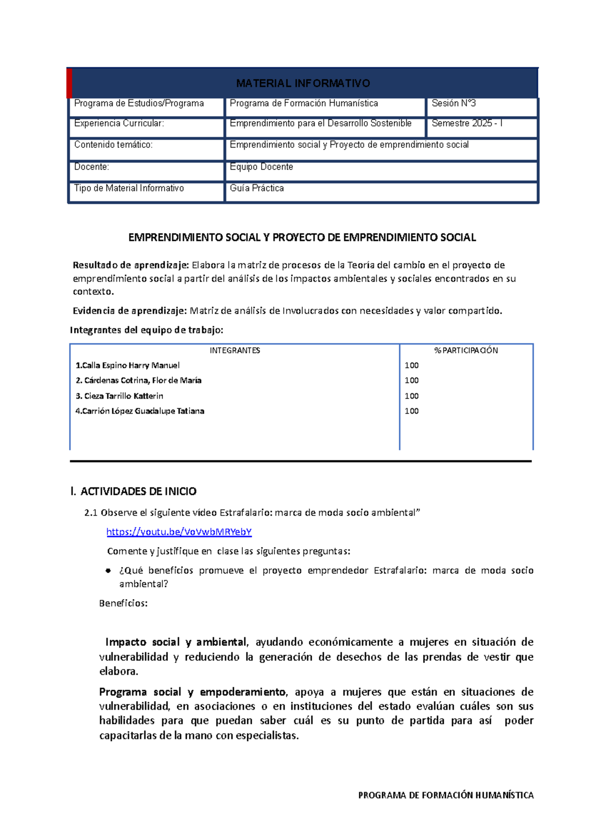 Guía Práctica N° 03: Emprendimiento Social y Desarrollo Sostenible 2025 ...