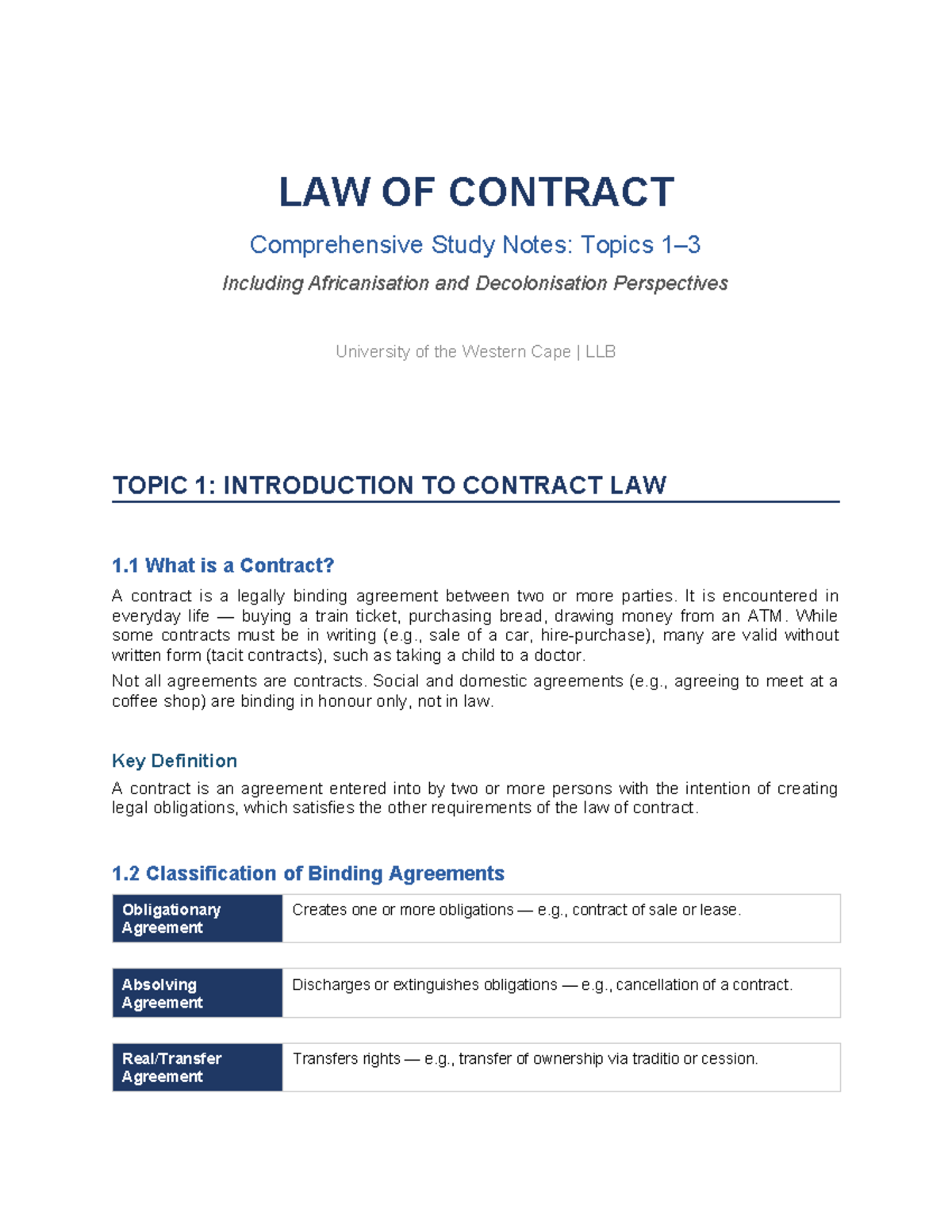 LAW OF CONTRACT LLB Study Notes: Africanisation & Decolonisation ...