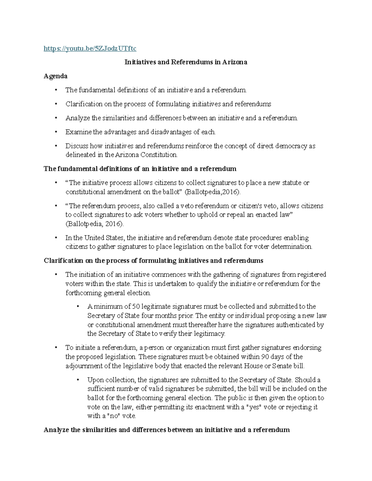 Analyzing Initiatives and Referendums in Arizona - POS501 Overview ...