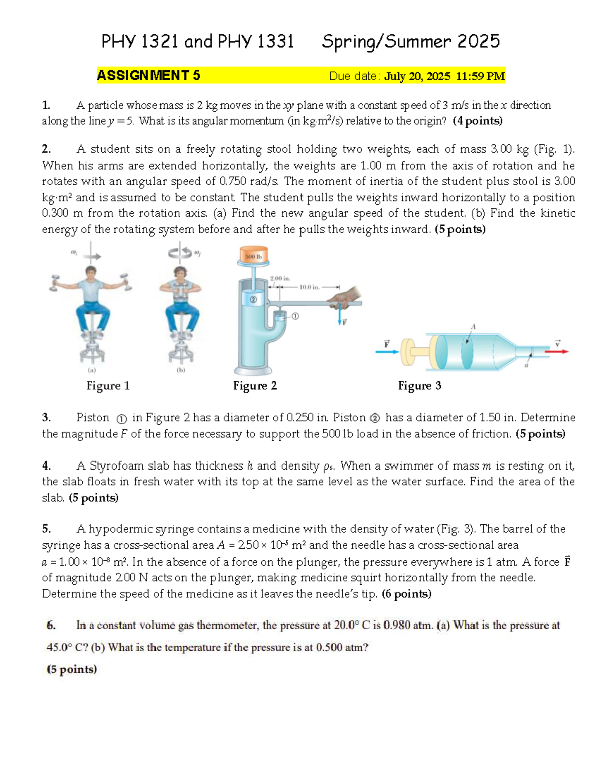 PHY 1321 & PHY 1331 Assignment 5: Angular Momentum & Forces - Studocu