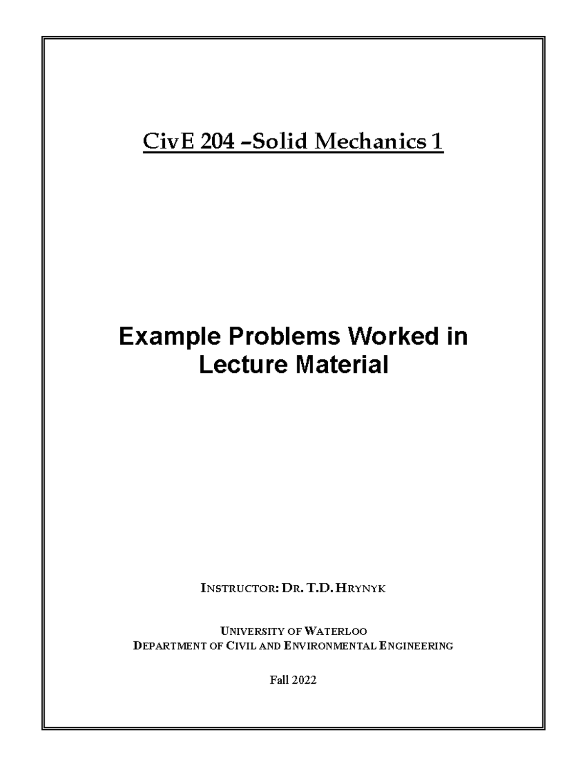 CivE 204 Mechanics 1 In-Class Example Problems - Fall 2022 - Studocu