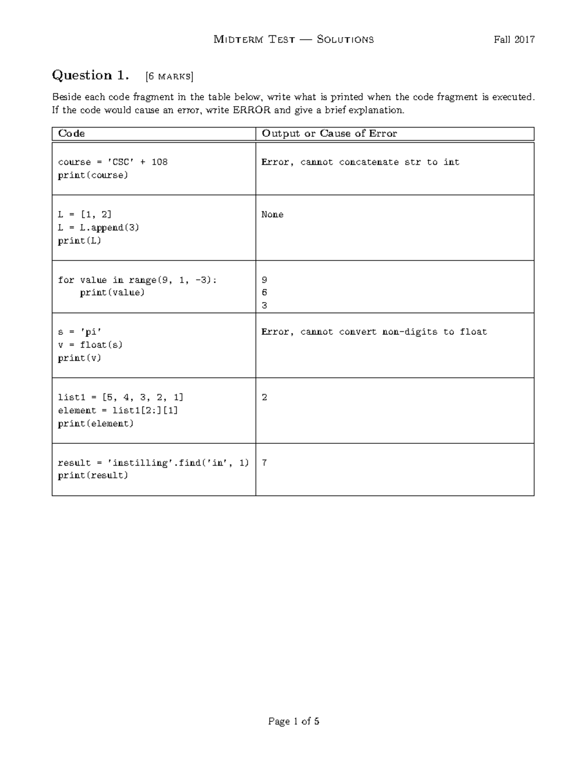 F17 CSC108 - Final Exam Solutions with Code Explanations - Studocu