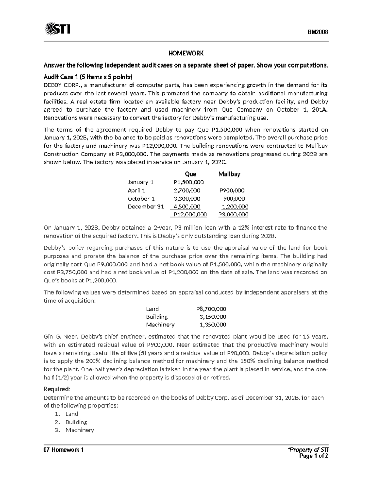 07 Homework 1 - AUDIT - BM 07 Homework 1 *Property of STI Page 1 of 2 ...