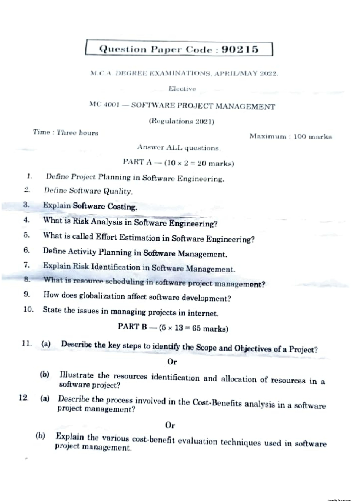 MC 4001 Software Project Management Exam Questions & Answers - Studocu