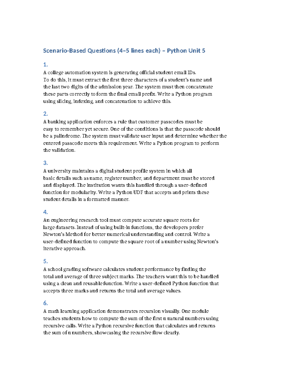 Python Unit 5 Questions: Programming Challenges & Solutions - Studocu
