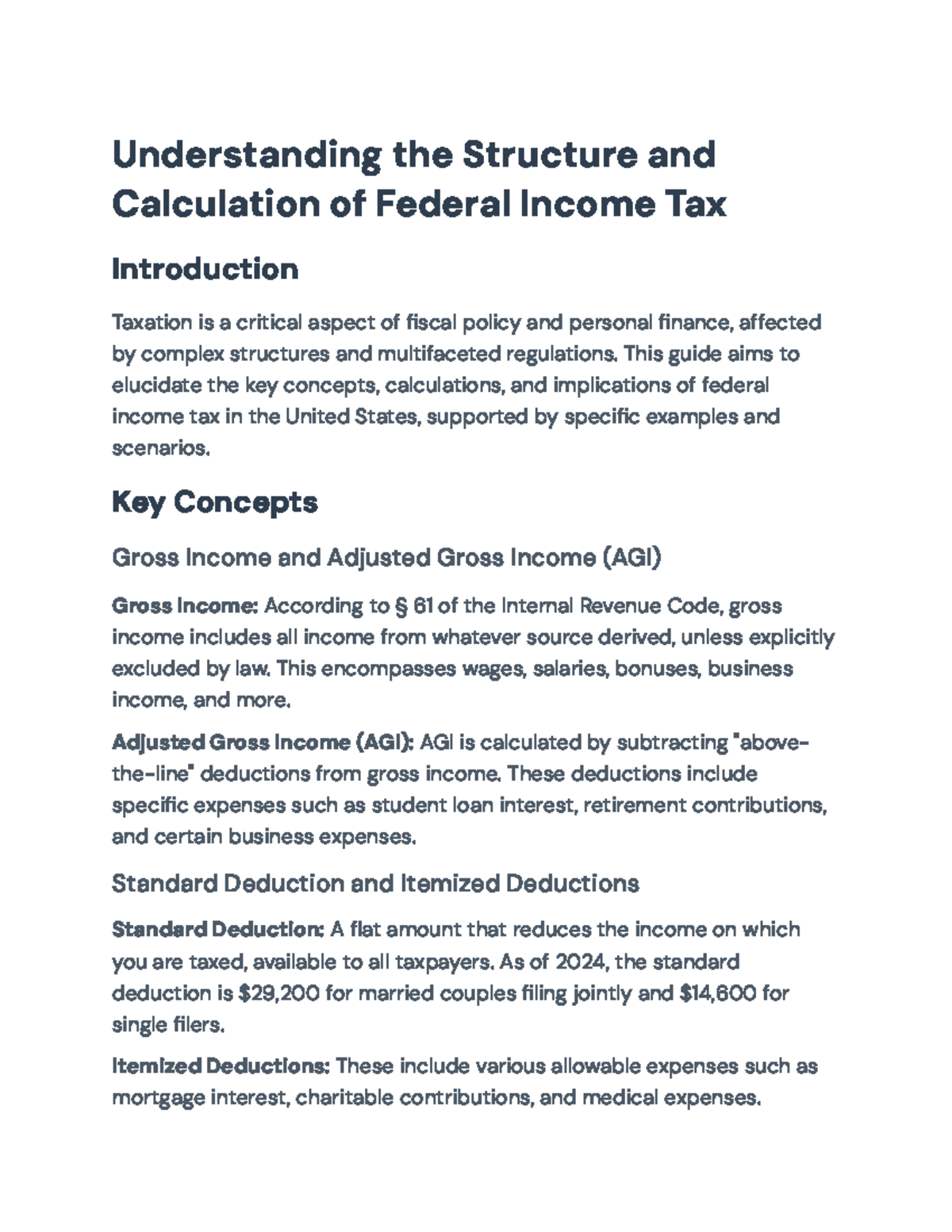 Understanding the Structure and Calculation of Federal Income Tax ...