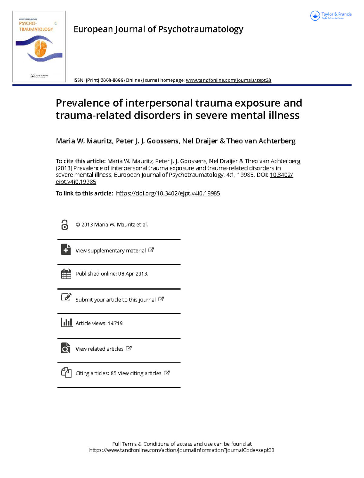 Prevalence of Interpersonal Trauma in Severe Mental Illness: A Review ...