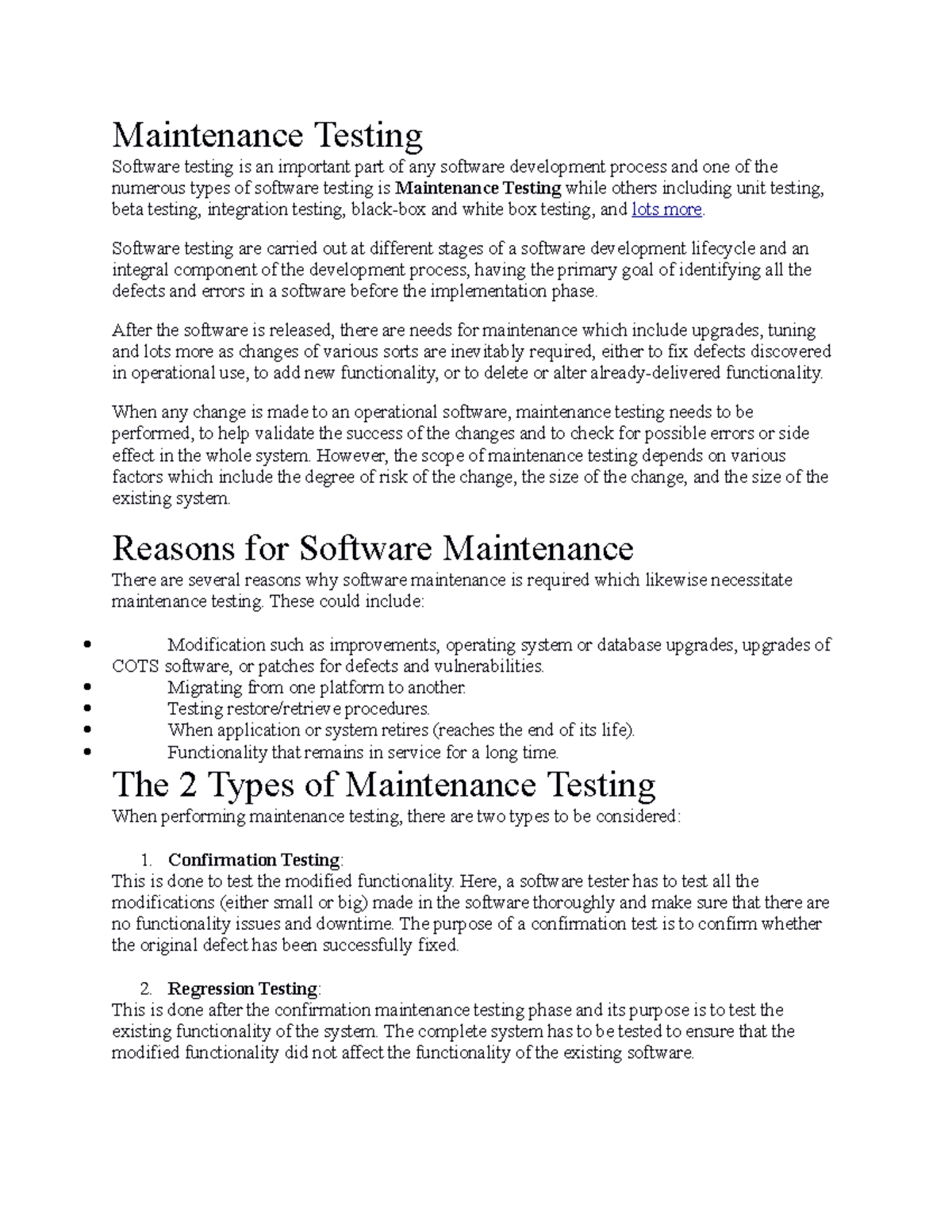 Maintenance Testing - software quality assurance and multimedia ...