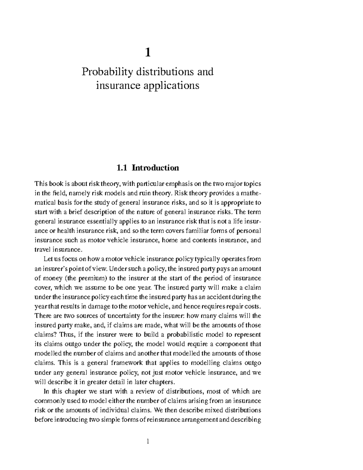 Probability Distributions & Insurance Applications (Course Code: 1 ...