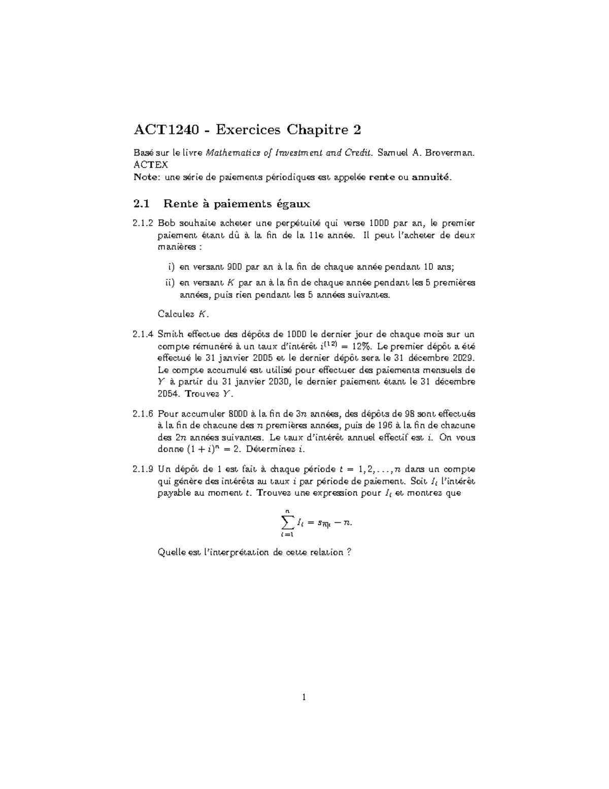 TP2 exercices FR - ACT1240 - Exercices Chapitre 2 Bas ́e sur le livre ...