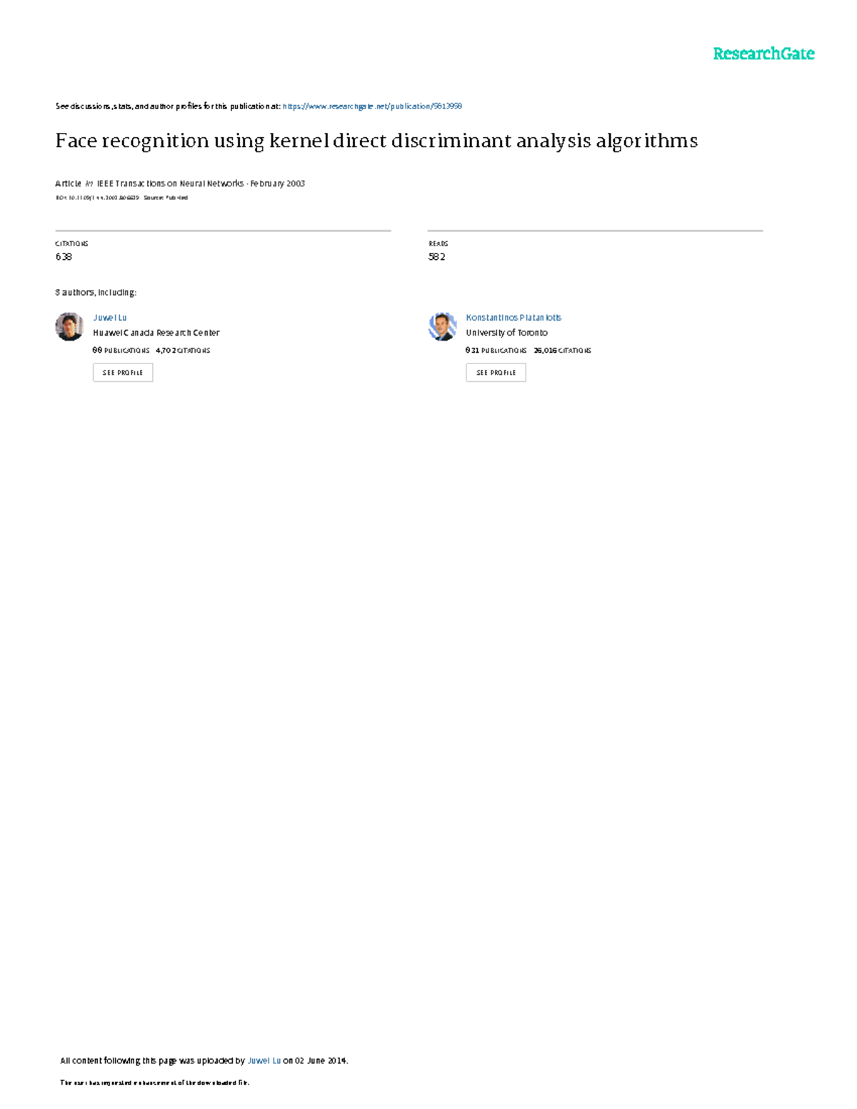 Face Recognition Using Kernel Direct Discriminant Analysis (KDDA ...