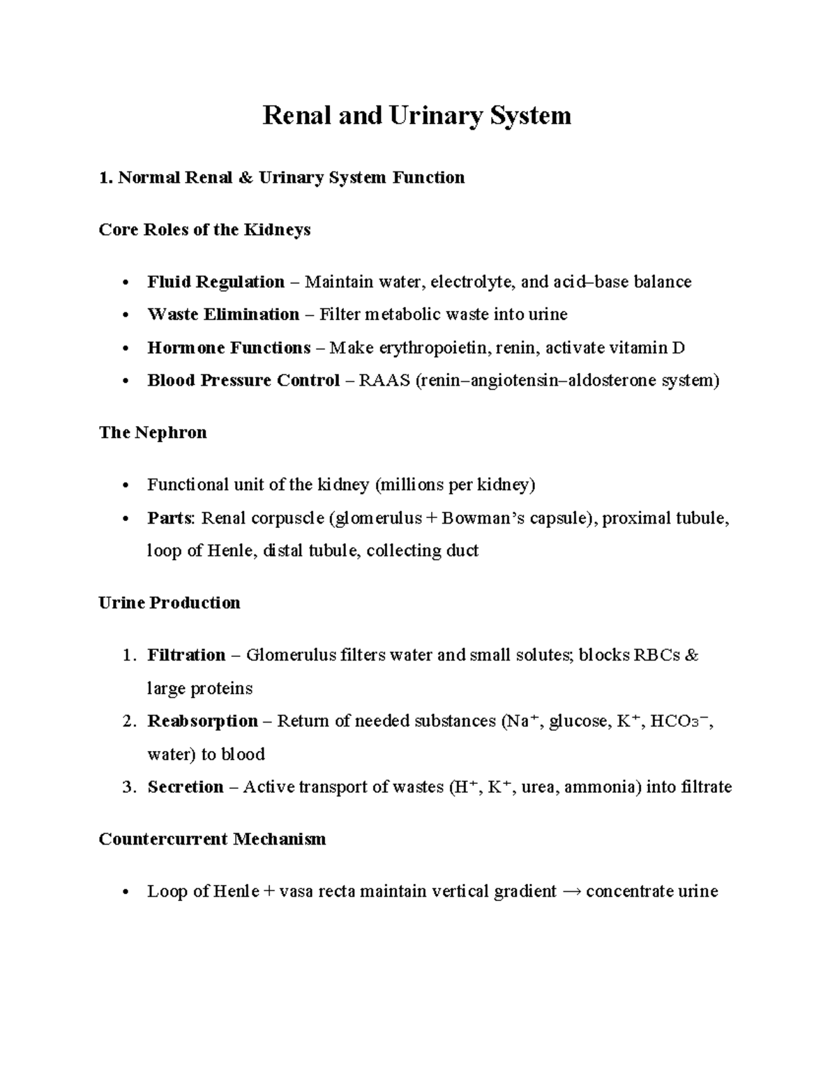 Renal and Urinary System Exam 2 Review Notes - Studocu