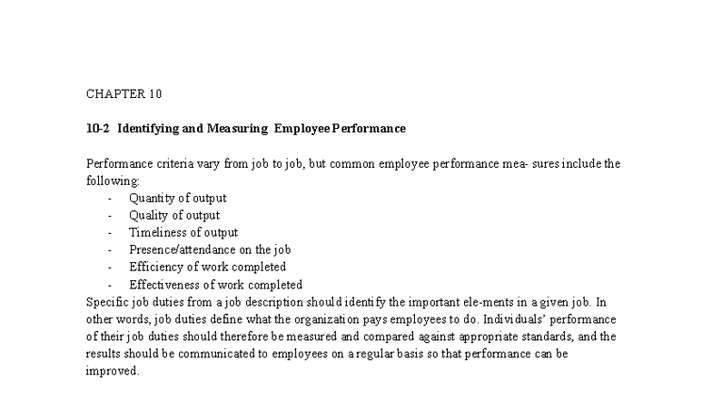 Qtnnl - Chapter 10: Measuring Employee Performance Standards - Studocu
