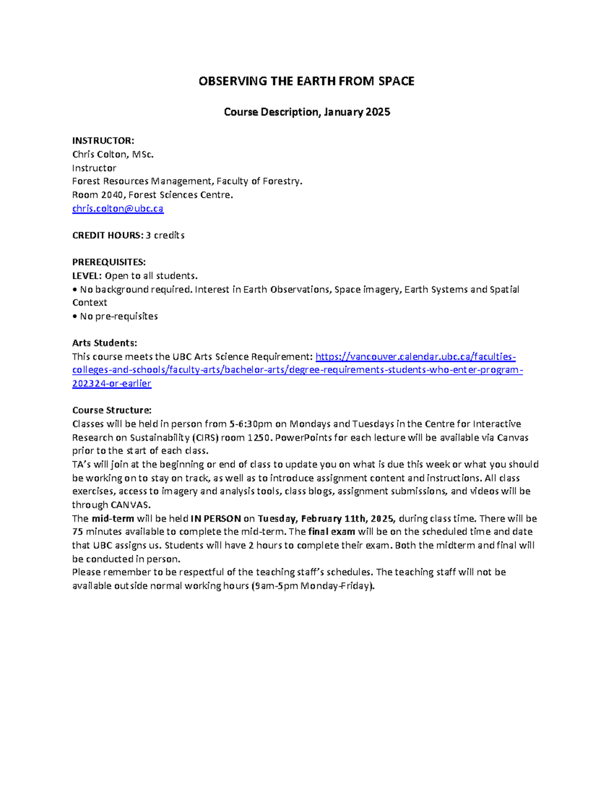 CONS 127 Syllabus: Earth Observation Course Overview 2024W2 - Studocu